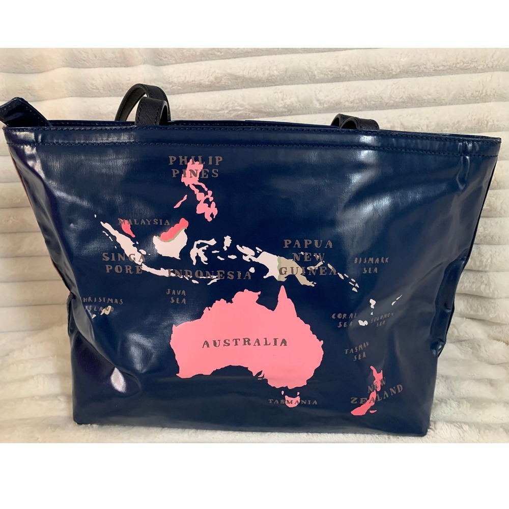 Kate Spade Going Places World Map Tote Bag Navy Pink Europe Australia Travel#811